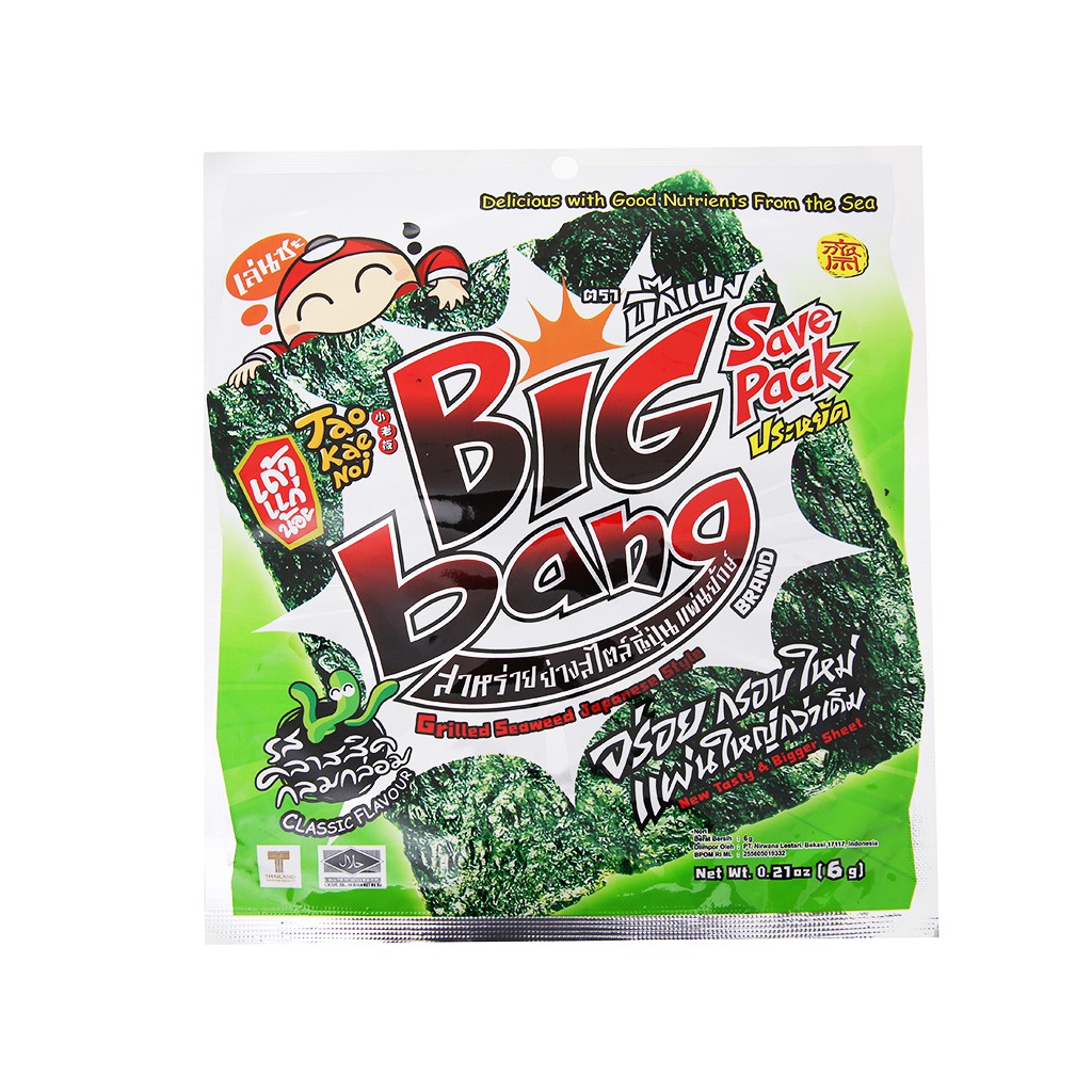 Snack rong biển giòn vị truyền thống Tao Kae Noi Big Bang gói 6g