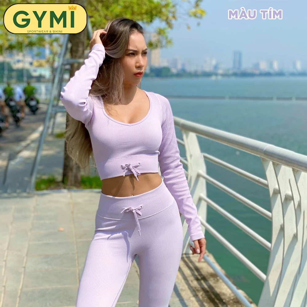 Set bộ đồ tập gym yoga nữ dài tay GYMI SET25 gồm áo croptop dài tay và quần legging chun mông chất dệt cao cấp