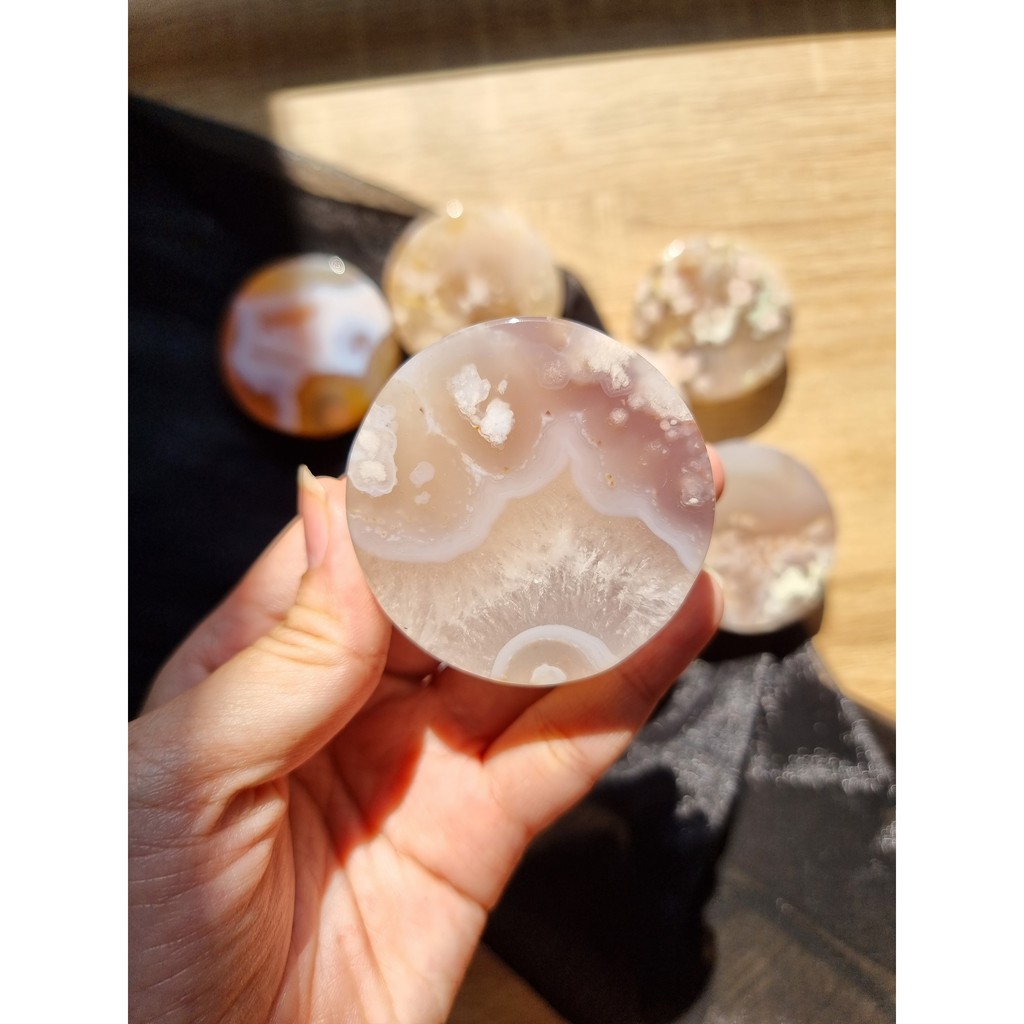 Viên đá Mã não Hoa Anh Đào (Blossom Agate), dùng thanh tẩy trong Tarot, Reiki, thiền định, phong thủy