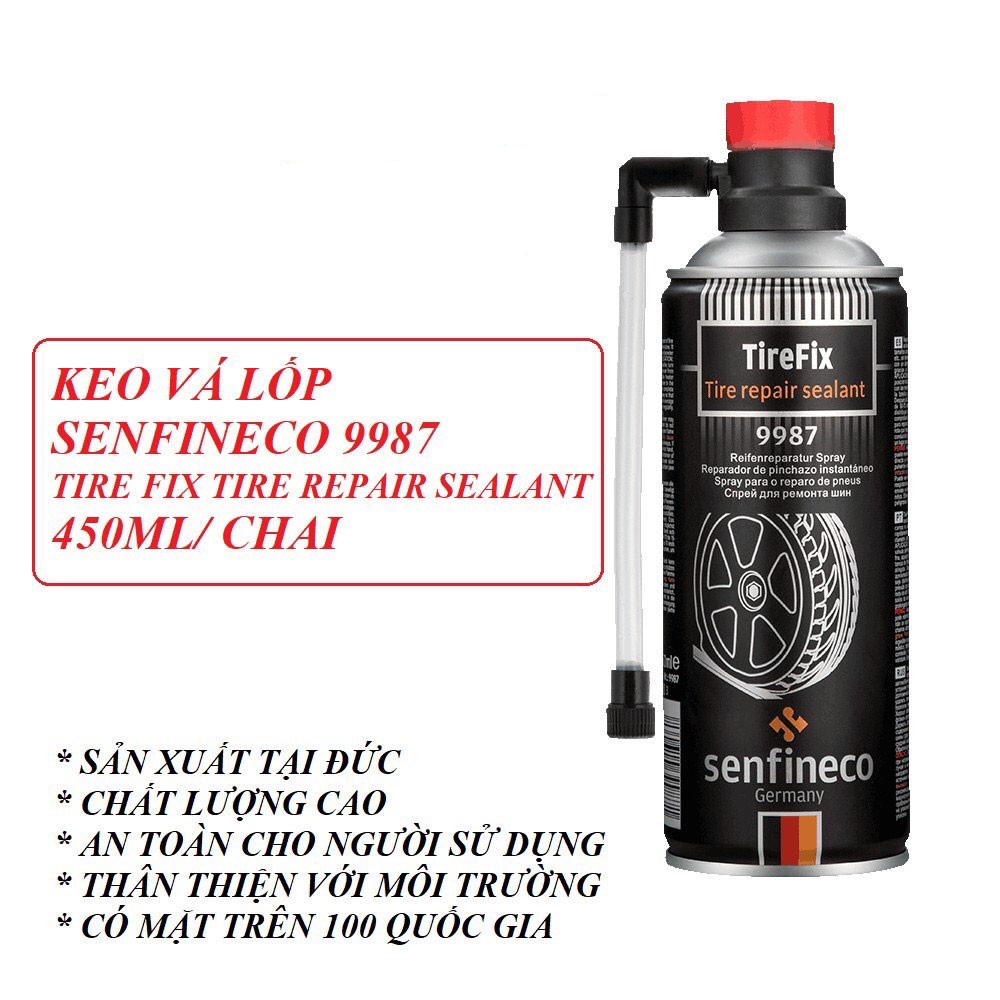 Keo tự vá bánh xe và phòng ngừa thủng lốp xe Senfineco Tire Fix Tire Repair Sealant 9987 - 450ml Tặng Khăn