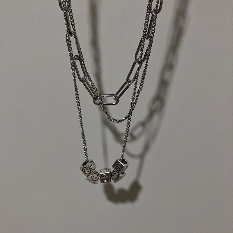 vòng cổ Thép Titan Nhiều Lớp Mặt Hình Mặt Cười Phong Cách Hip Hop