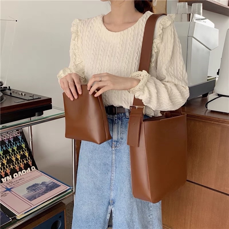 Túi tote da nữ dáng hộp vuông dày dặn style basic ulzzang phù hợp đi học đi làm