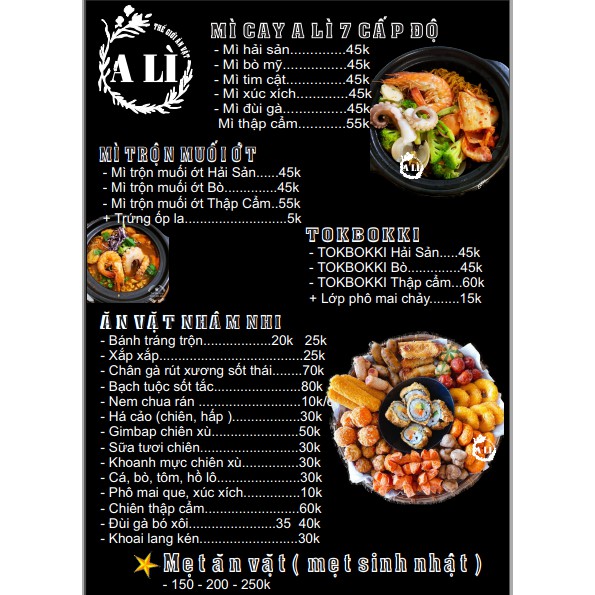 In Menu theo yêu cầu, menu fomex, menu bồi, menu ăn vặt, manu quán trà sữa, spa