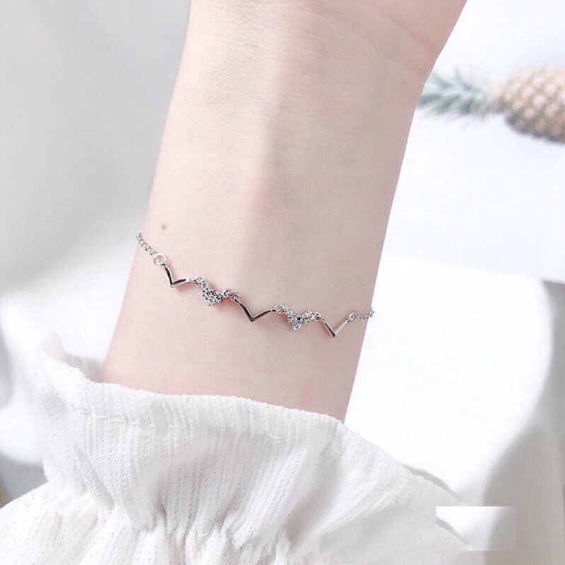 Lắc tay bạc Linh silver, Lắc chữ v nạm đá nối