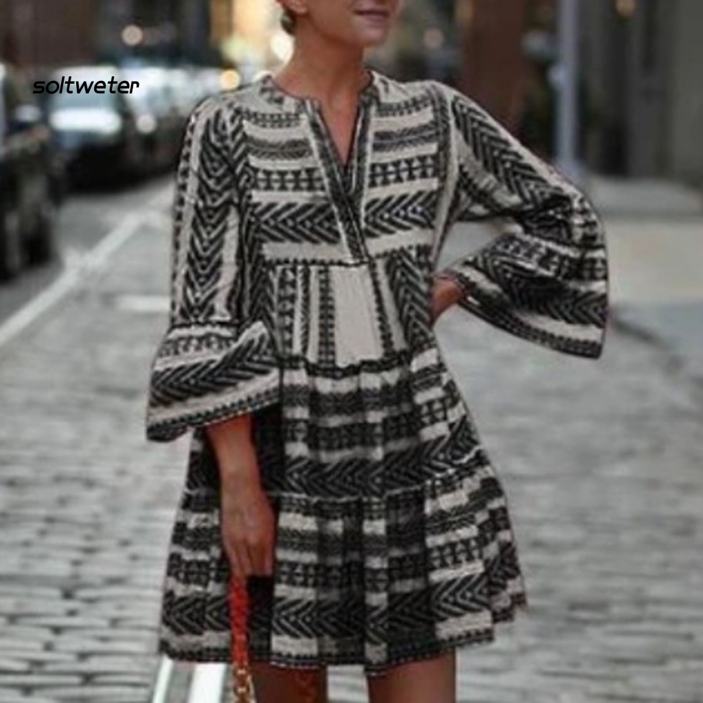 Đầm Chữ A Mini In Họa Tiết Thời Trang Mùa Hè Cho Nữ