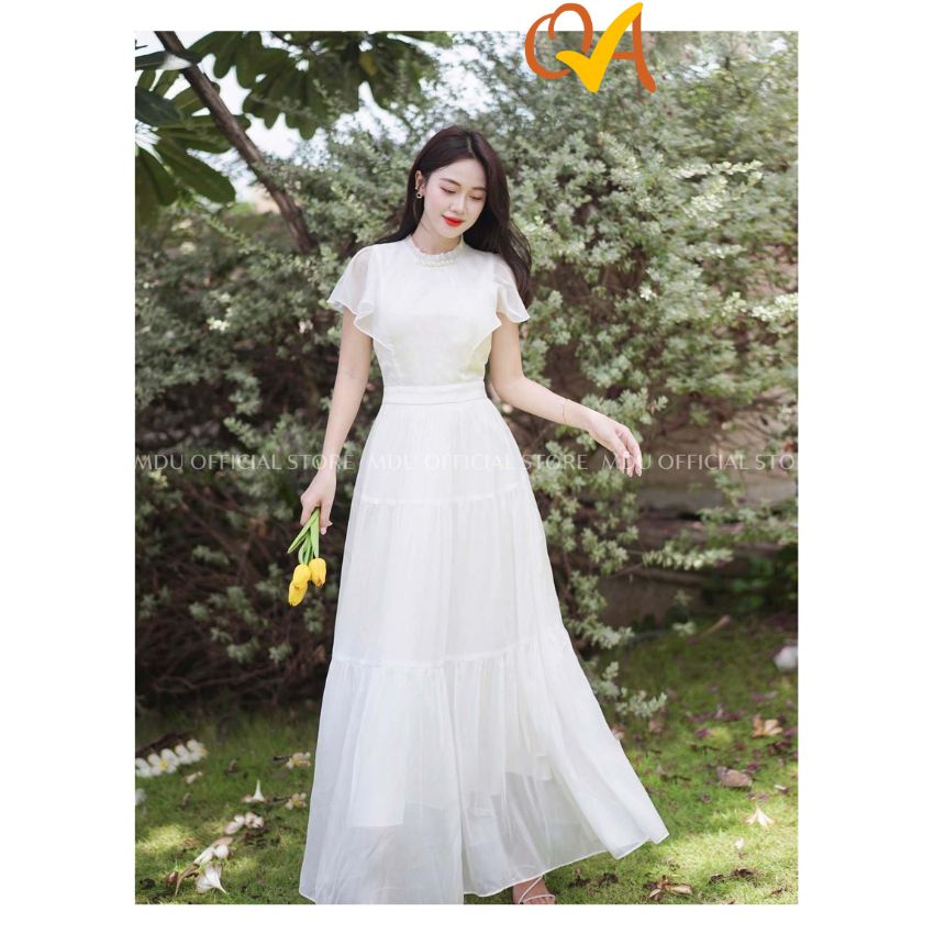 Váy nữ Quocanh dạo phố, công sở, đầm xòe maxi tiểu thư xinh xắn, sang chảnh chất vải tơ mát nhẹ