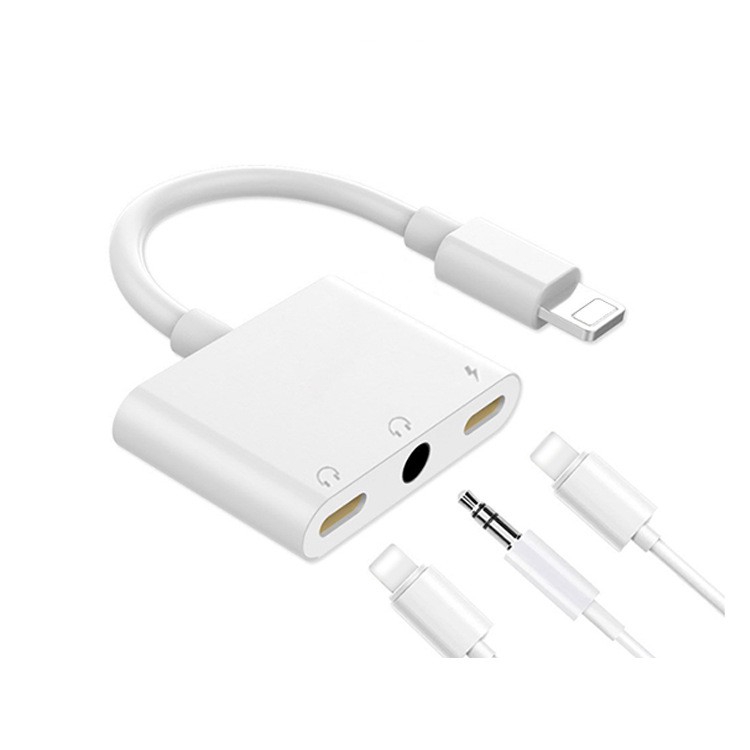 3 in 1 Charging Audio Adapter Splitter Lightning to 3.5mm Headphone Jack Aux iPhone Charging Cable Cáp Chia Cổng Sạc Và Tai Nghe 3 Trong 1 Cho Iphone