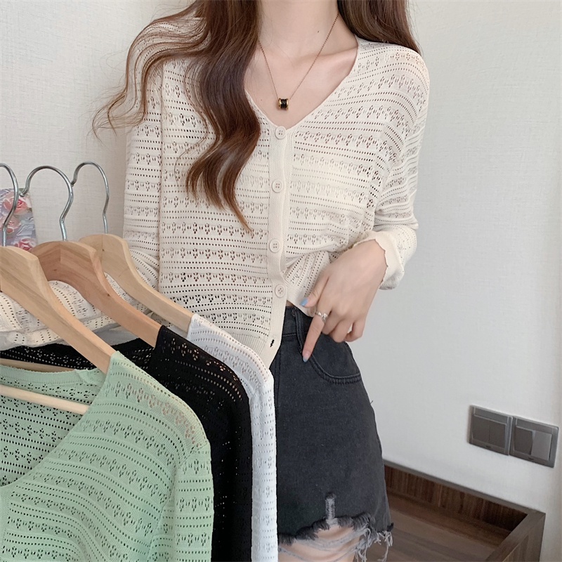 Áo khoác cardigan NZN dệt kim khoét lỗ tay dài cổ chữ V dáng rộng chống nắng phong cách Hàn Quốc cho nữ
