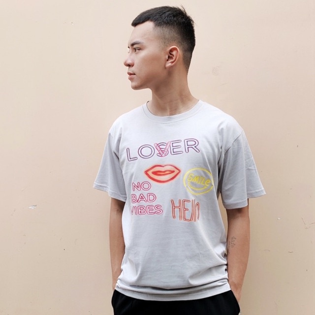 Áo Thun Nam Nữ Unisex Form Rộng Màu Xám Phối Chữ  Mr Smile 99 Shop
