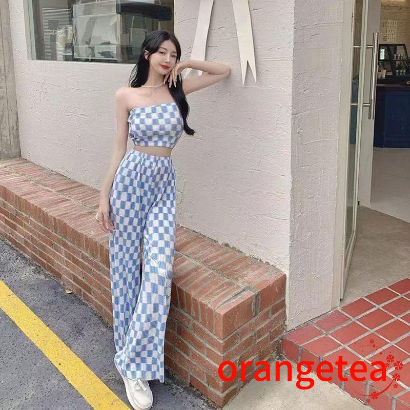 Set Đồ 2 Món Áo Ống Không Tay Họa Tiết Da Báo + Quần Dài Ống Rộng Lưng Cao Cho Nữ
