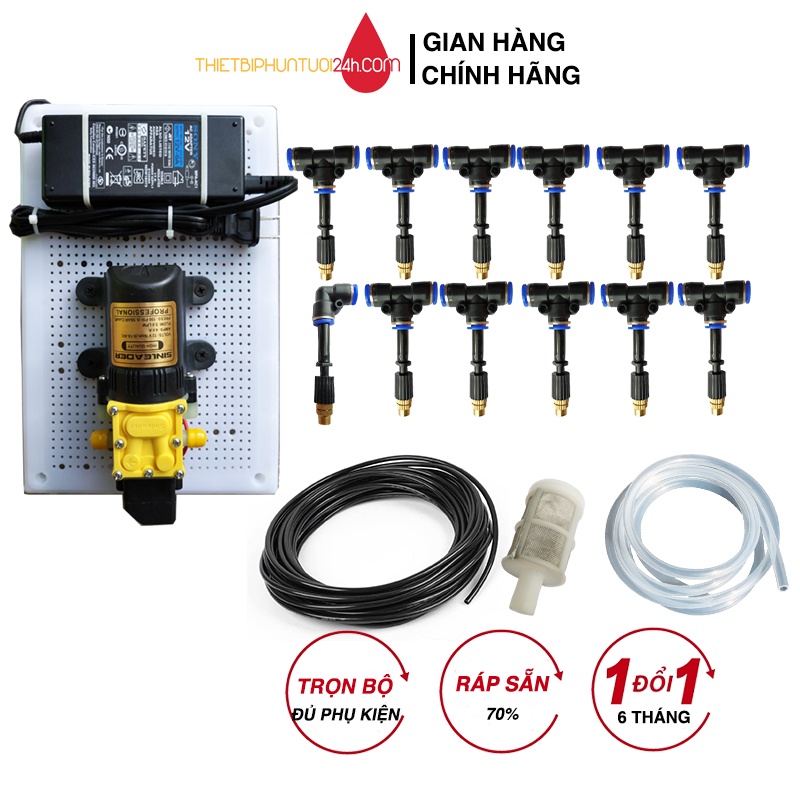 Trọn bộ tưới phun sương 12 béc đồng đơn hướng cao cấp cho vườn 10 và 15m2- MHL