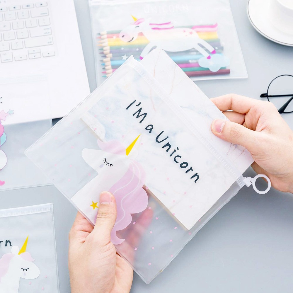 Túi Đựng Bút Trong Suốt In Hình Ngựa Một Sừng Dễ Thương