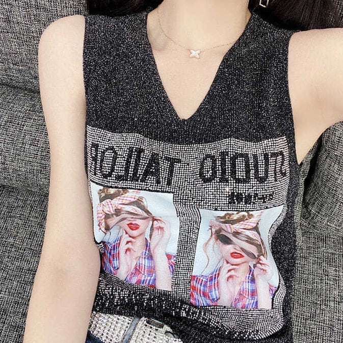 Áo dệt kim ZHELIHANGFEI sát nách dáng rộng dễ phối đồ