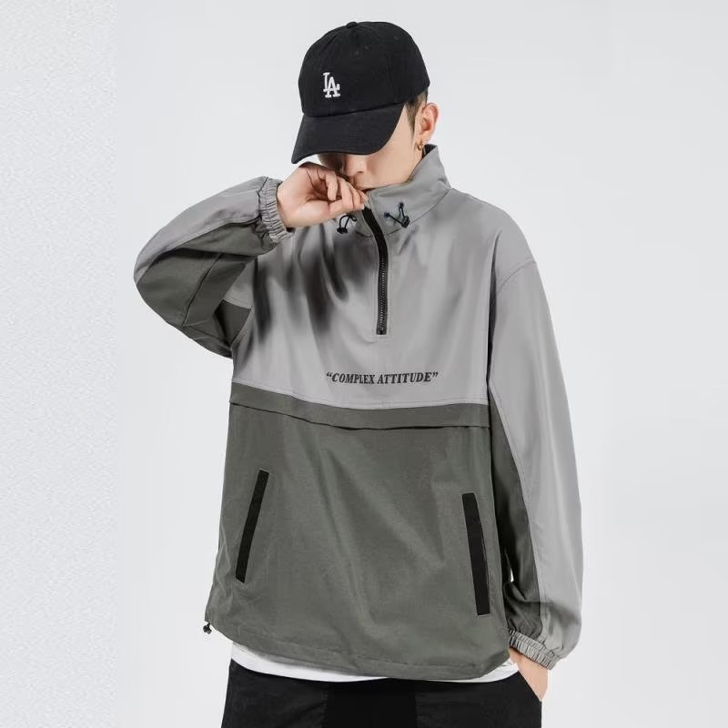 Áo Khoác Thể Thao Chui Đầu Dáng Rộng Phối Khóa Kéo Nửa Thân Kiểu Hip-Hop Đường Phố Cá Tính Cho Nam Và Nữ