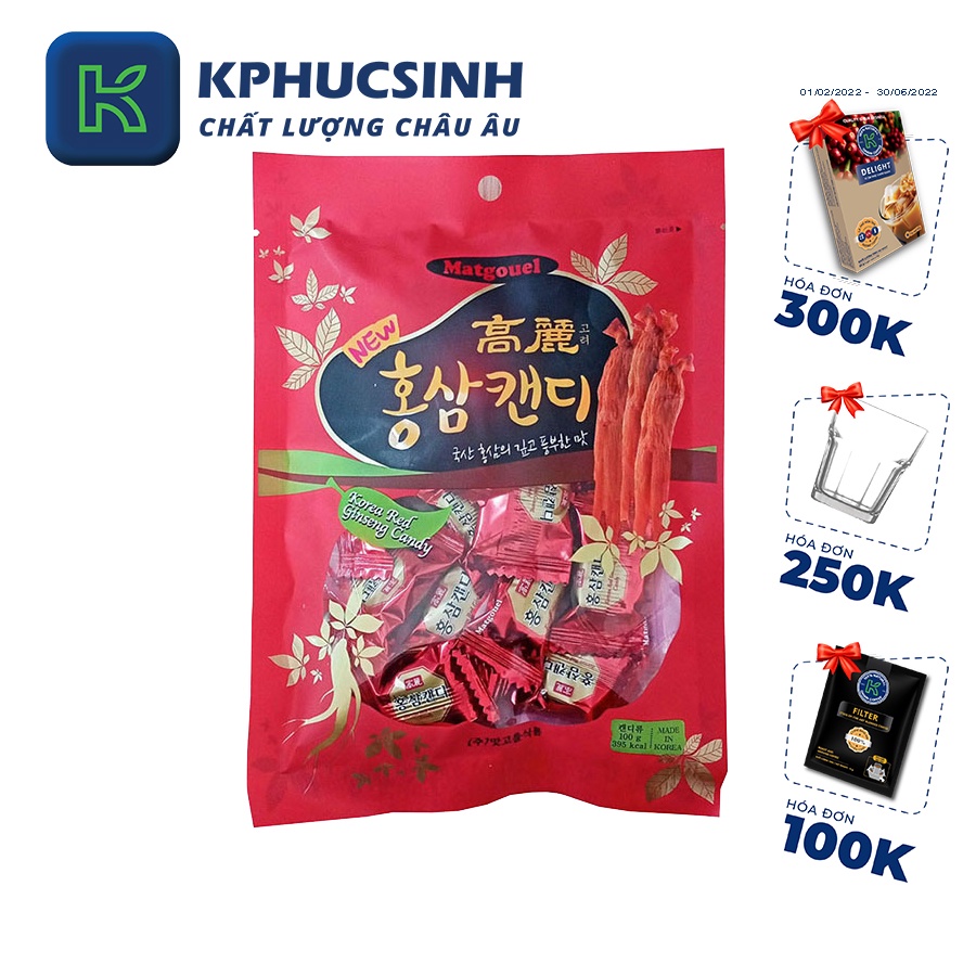 Kẹo hồng sâm hàn quốc Korean Red Ginseng candy 100g KPHUCSINH - Hàng Chính Hãng