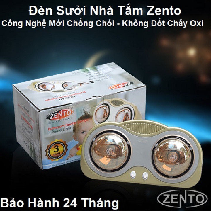 Đèn Sưởi Nhà Tắm 3 Bóng Zento ZT3-GOLD, Đèn 2 Bóng Chính Hãng Zento ZT2-GOLD - Bảo Hành 24 Tháng