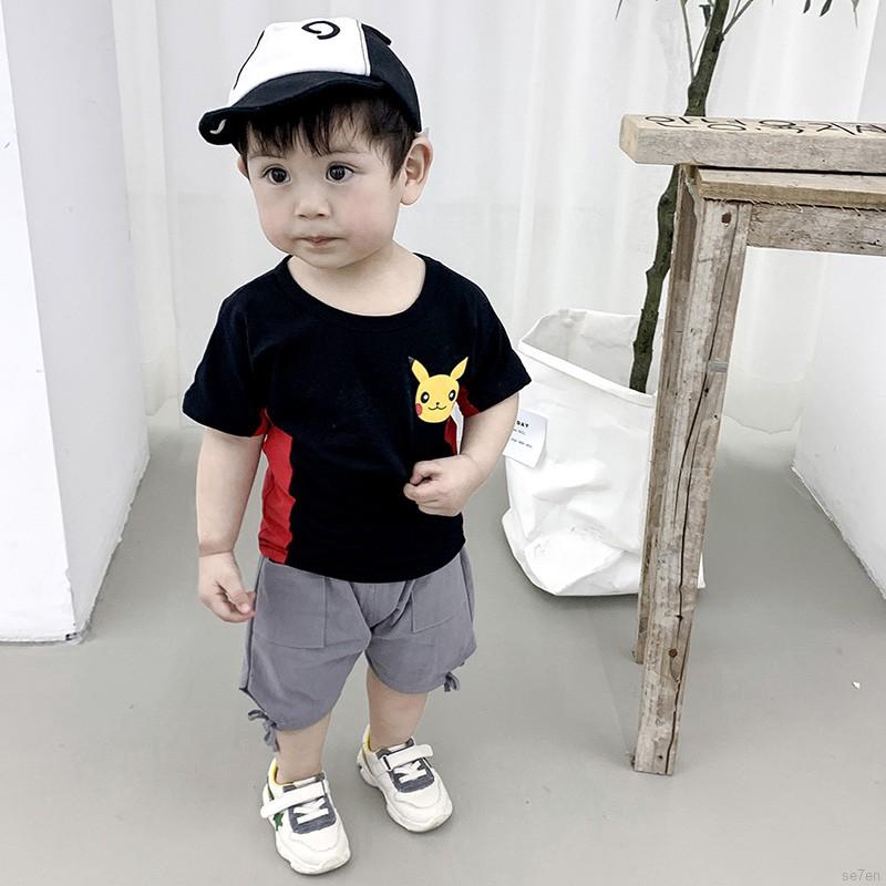 Set áo thun ngắn tay cổ tròn và quần ngắn thời trang cho bé trai