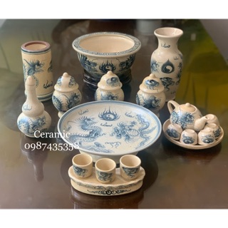 Combo bộ đồ thờ men rạn dáng lựu gốm sứ Bát Tràng