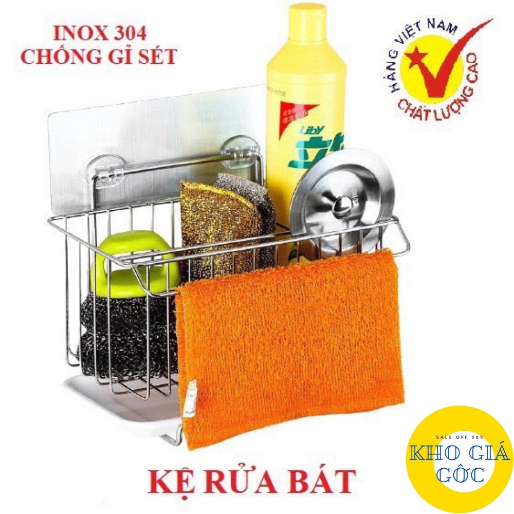 Kệ inox để đồ rửa chén bát dán tường có khay hứng nước cao cấp