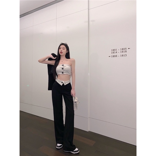 Set áo tube vest blazer và quần suông Quảng Châu cực hot | dias world