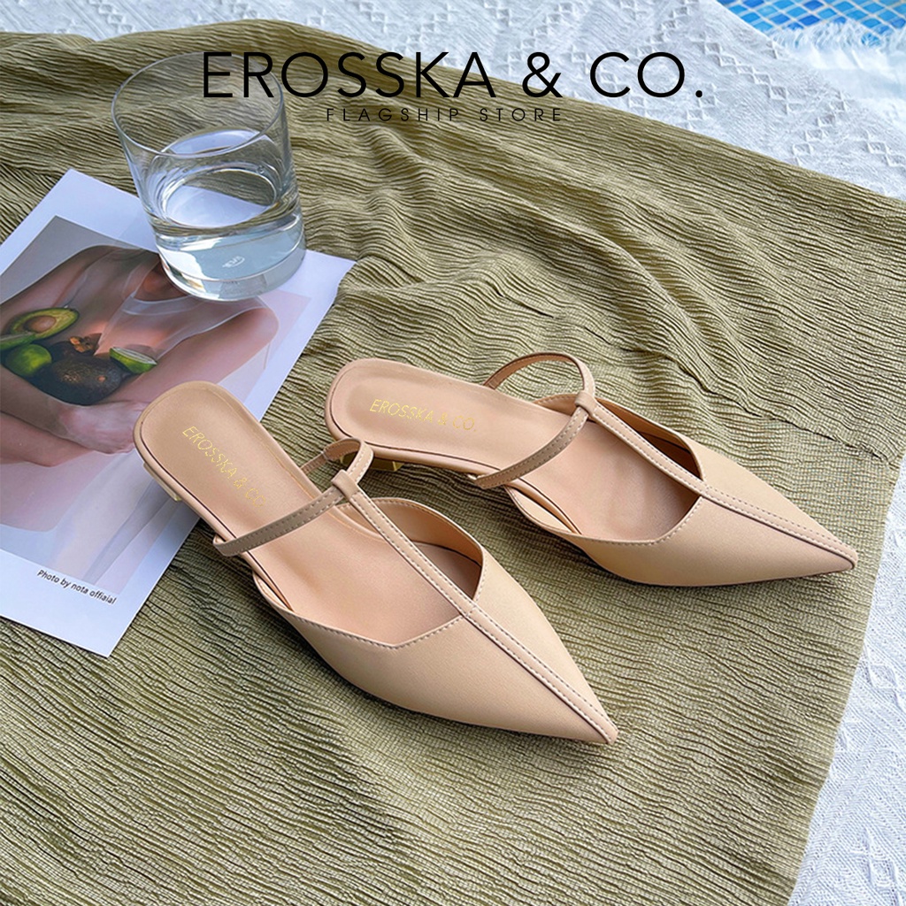 [Mã FAMARAL2 giảm 10K đơn từ 50K] Erosska - Giày cao gót phối dây phong cách Hàn Quốc cao 5,5cm màu trắng - EH040