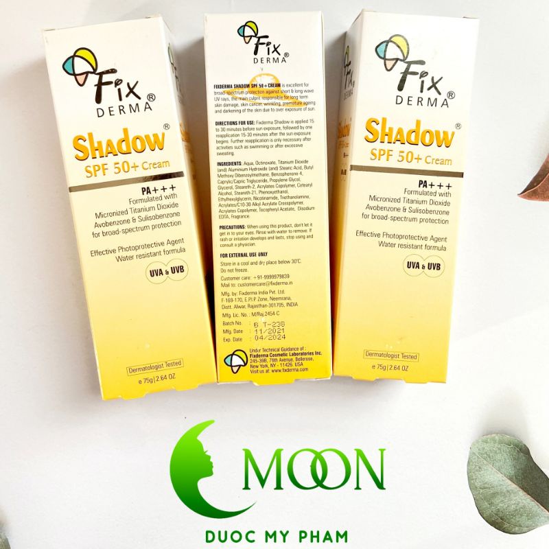 Kem chống nắng Fixderma Shadow SPF 50+ Cream PA+++ dạng kem mỏng nhẹ không gây bí da ngăn ngừa da thâm sạm 75g