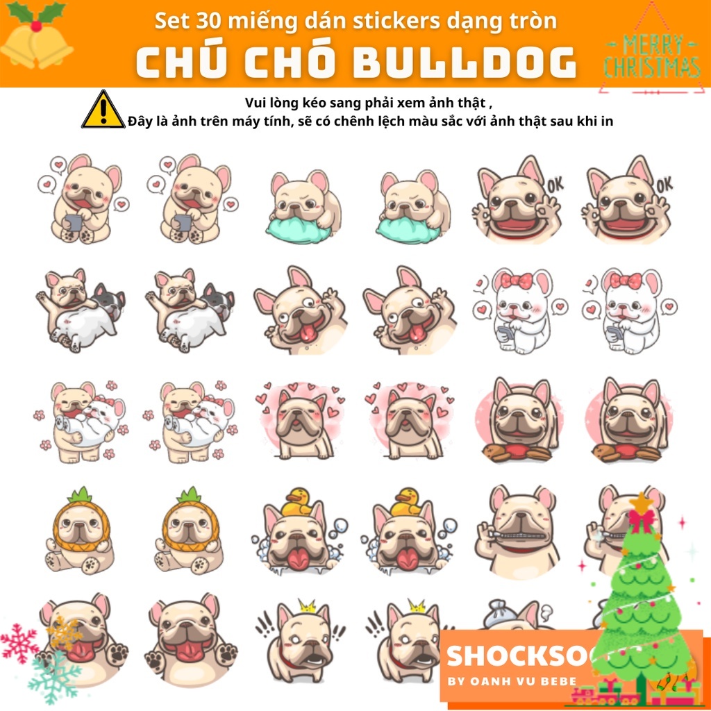 🔥30 hình dán sticker dạng tròn – hình CHÚ CHÓ BULLDOG🔥