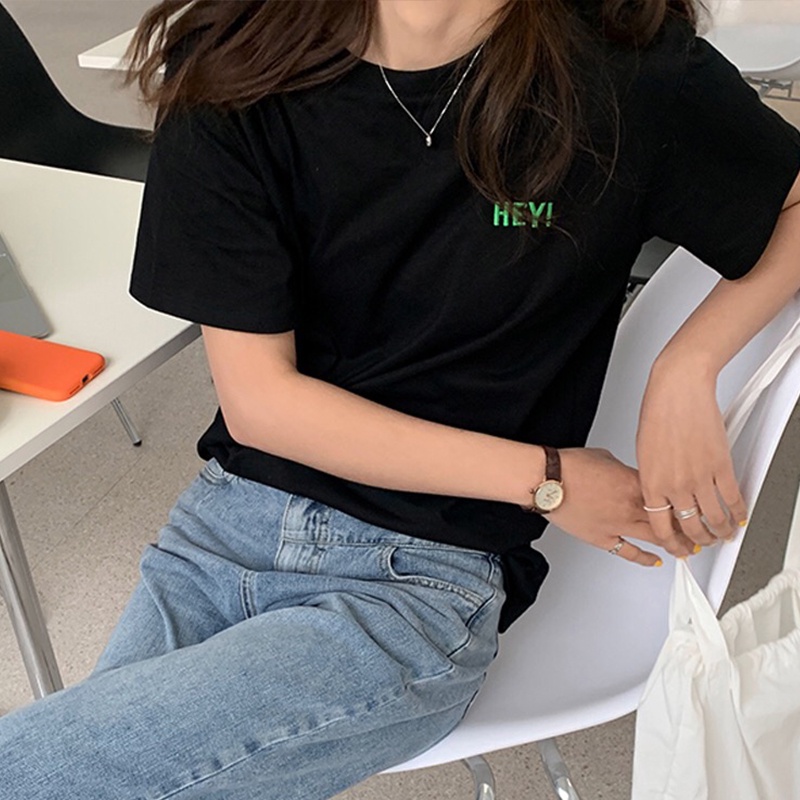 Áo thun IELGY tay ngắn dáng rộng thêu họa tiết size lớn phong cách Hàn Quốc thời trang cho nữ