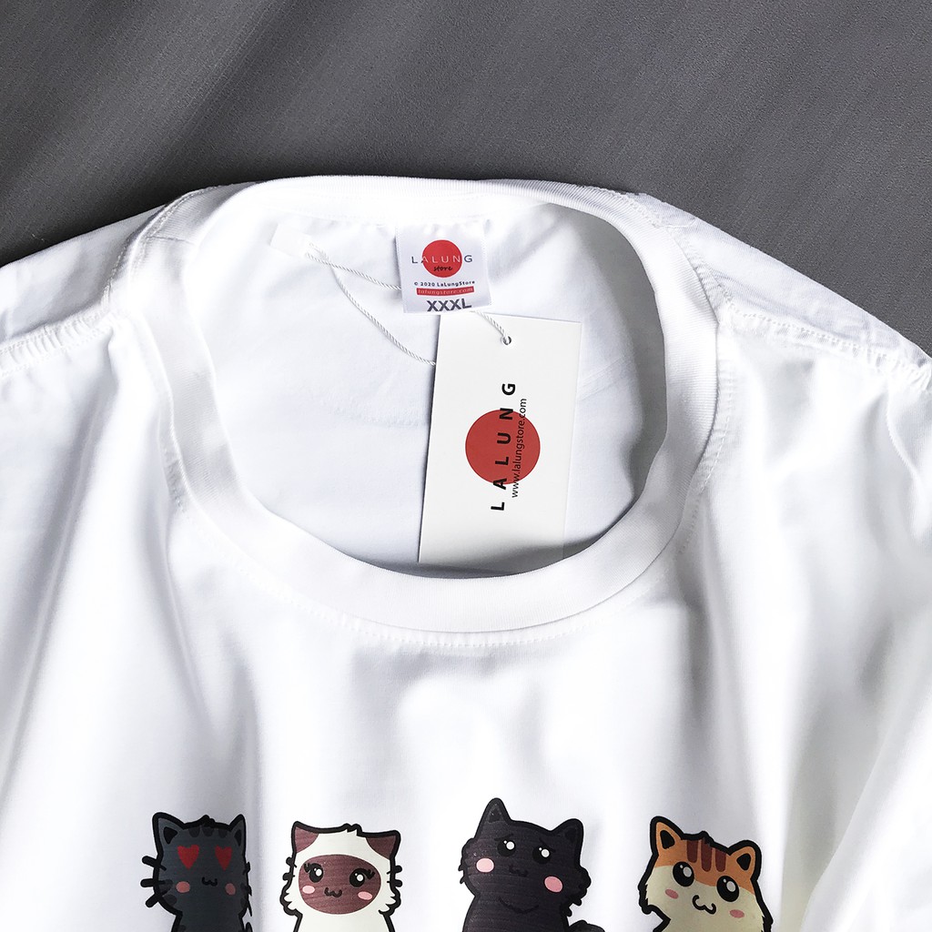 Áo Phông Cotton Ngắn Tay Unisex Hoạ Tiết Mèo 1058