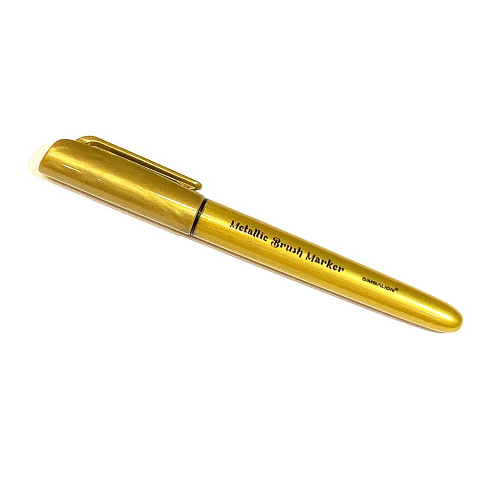 Bút lông đầu cọ viết calligraphy trên mọi chất liệu Simbalion Metallic Brush Marker - Màu vàng đồng nhũ (Gold)