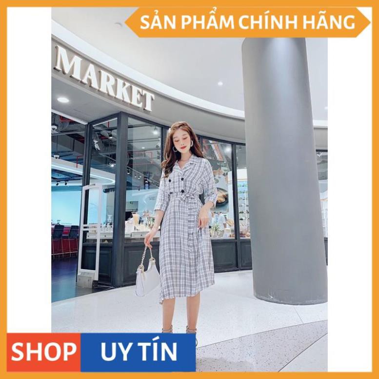 Đầm xoè sọc cổ vest tay lỡ phối nút cực xinh, ĐI CHƠI ĐI DỰ TIỆC đều đẹp, hàng cao cấp tại Thời Trang VADA (D322) | BigBuy360 - bigbuy360.vn