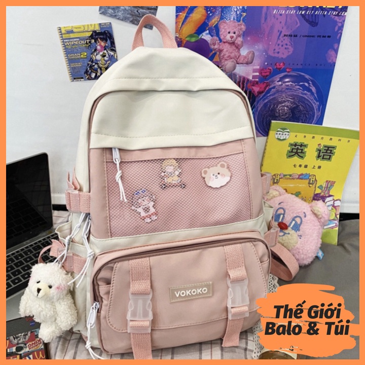 Balo cặp ulzzang basic nữ thời trang đi học đi chơi du lịch giá rẻ đựng vừa laptop canvas PHỐI LƯỚI | thegioibalo