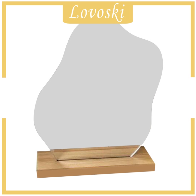 [LOVOSKI] Acrylic Mirrors Irregular Cosmetic Makeup Mirror Wooden Base Decor 24x16cm