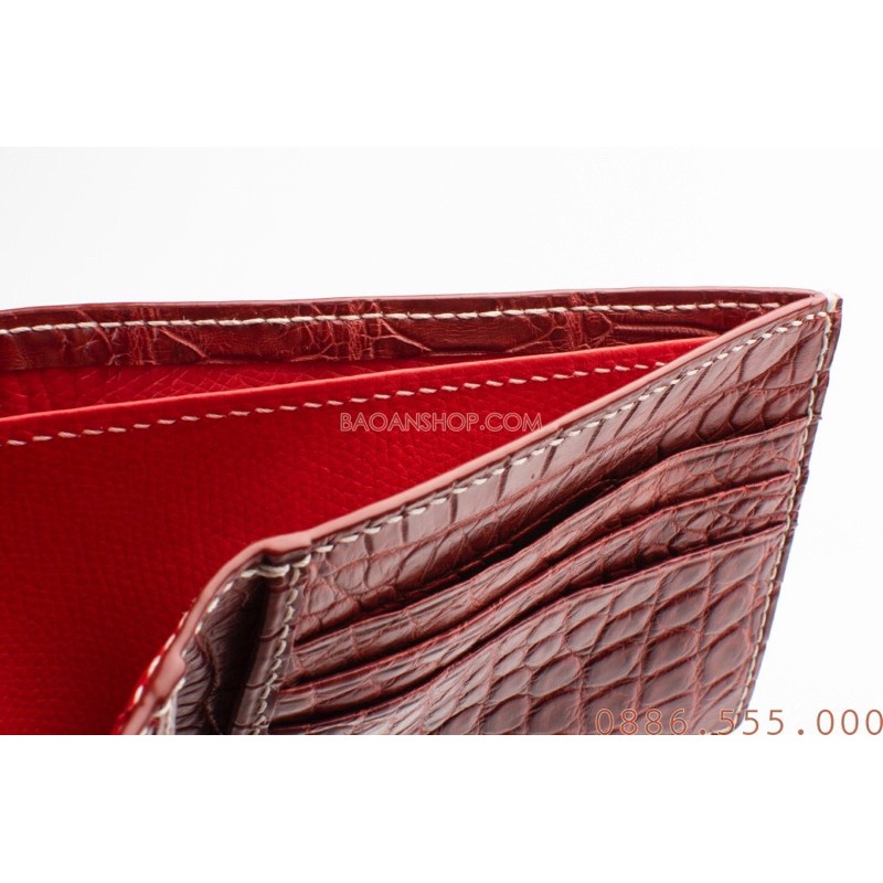 Ví da cá sấu hai mặt cao cấp khâu tay màu nâu đỏ dáng ngang dành cho nam 100%🐊 #VKT0308, Bóp ví nam