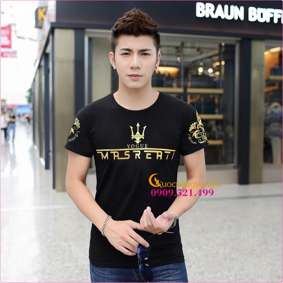 Áo nam áo thun nam cổ tròn in GLA040 cotton co giãn Cuocsongvang