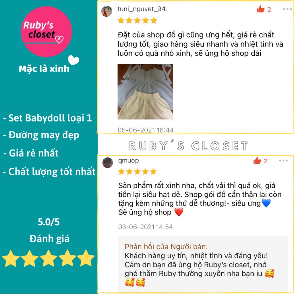 Set babydoll ulzzang nữ cá tính, Set đồ nữ đi chơi mùa hè gồm áo 2 dây nữ và quần short nữ cạp chun