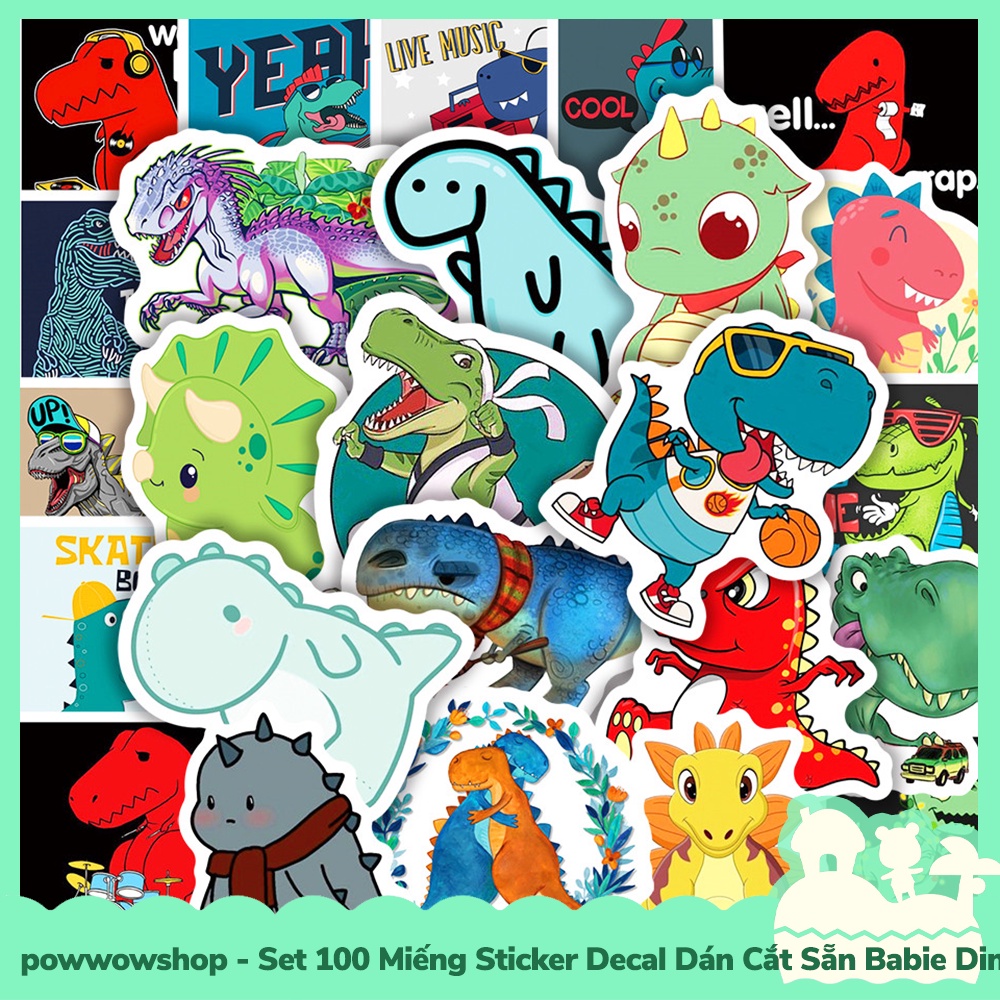 [Sẵn VN - Hỏa Tốc] Set 100 Miếng Sticker Decal Cắt Sẵn DIY Dán Trang Trí Vật Dụng Mẫu Babie Dinosaur Collection