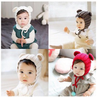 Mũ Len Tai Chuột Dày Dặn, Mũ Len Tai Gấu Cho Bé, Nón Len Cho Bé