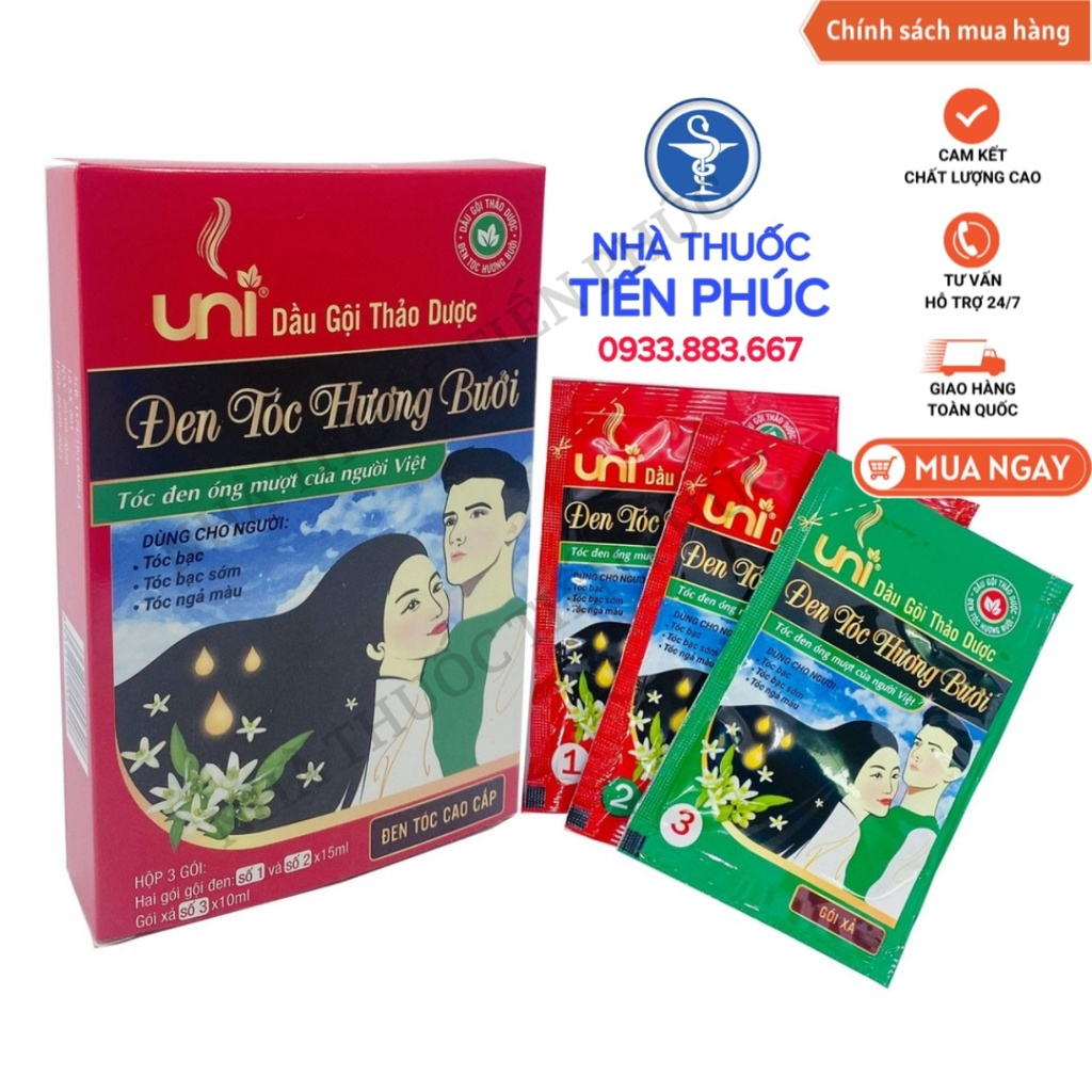 Dầu gội đen tóc, dầu gội thảo dược đen tóc Uni, phủ bạc tóc, dùng cho người tóc bạc, tóc bạc sớm, nhuộm tóc đen tại nhà