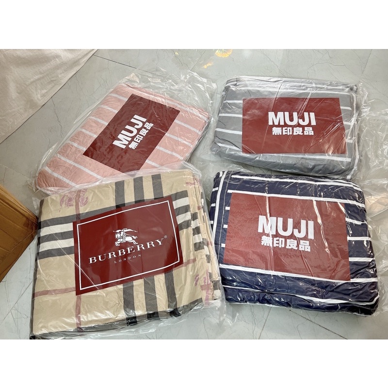 Chăn hè Muji kẻ sọc poly cotton xuất Nhật