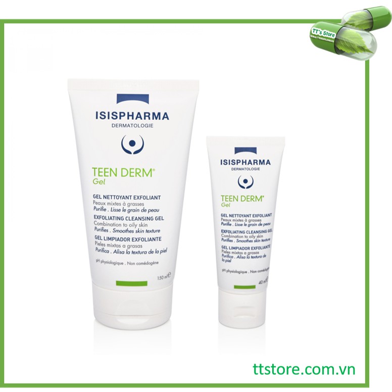 Isis Pharma Teen Derm Gel - Gel rửa mặt giảm nhờn và ngăn ngừa mụn, se khít lỗ chân lông (có hạt) [teenderm]