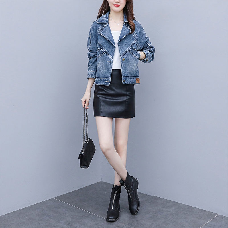 Áo Khoác Denim Dáng Ngắn Phong Cách Hàn Quốc Thời Trang Xuân Thu Cho Nữ