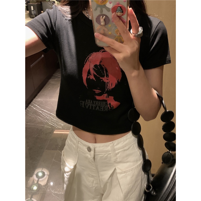 Áo Thun Dáng Ôm Ngắn Tay In Hình Cá Tính 50427