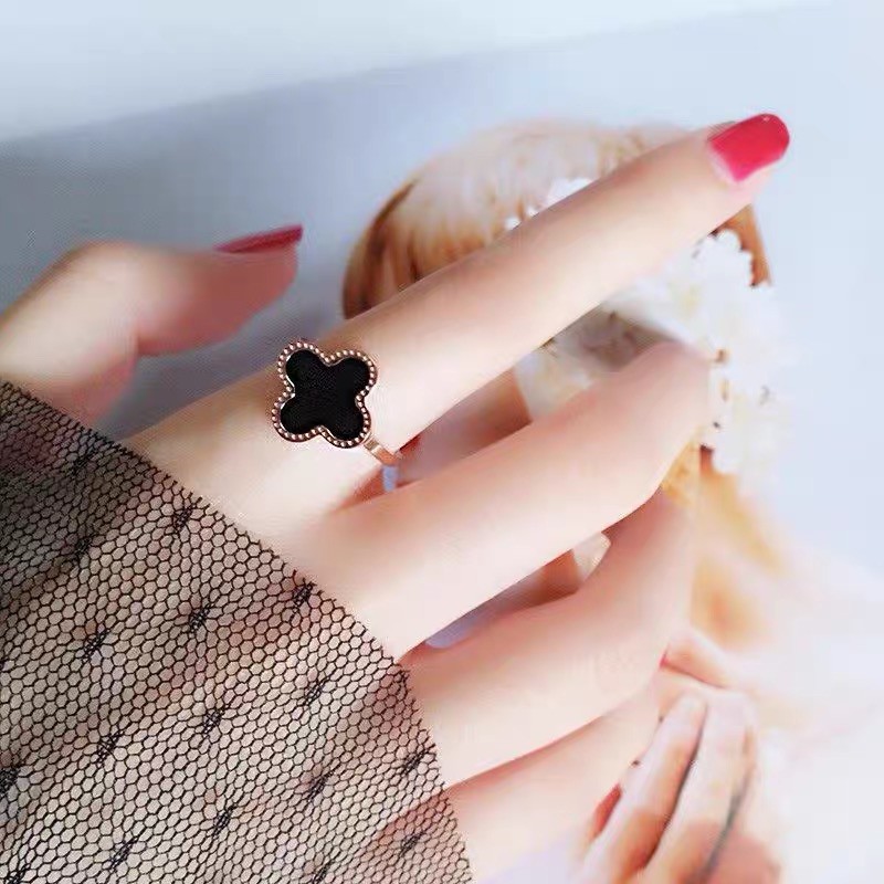 Nhẫn Thép Titan Cao Cấp Đính Đá Mã Não Đen Đơn Giản Thời Trang Dễ Phối Đồ Cho Nữ