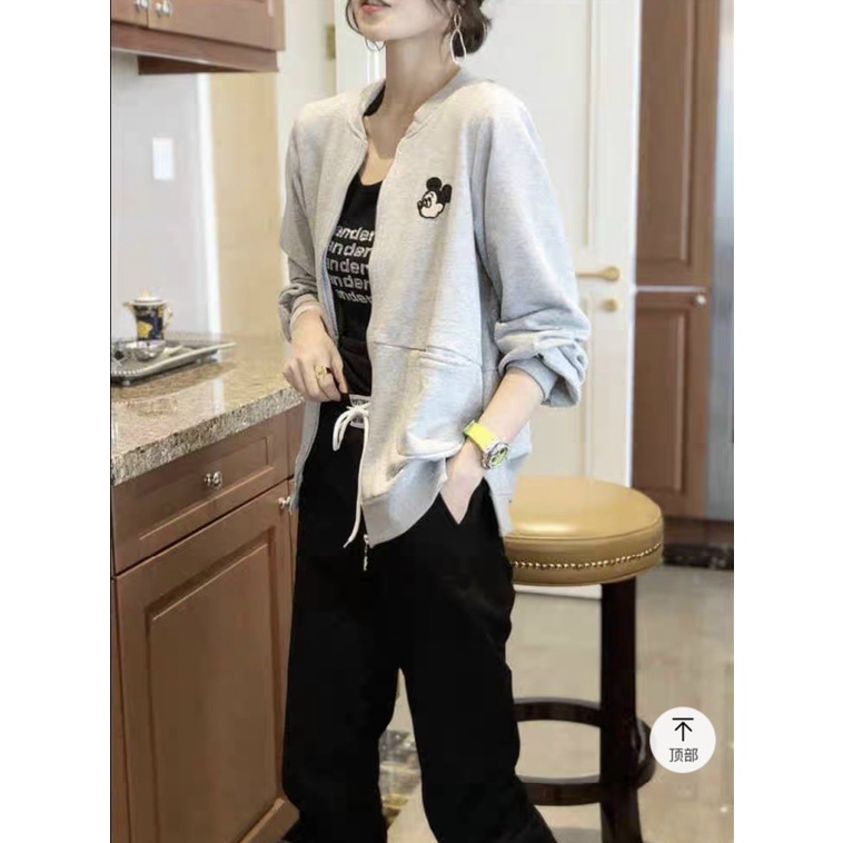 Áo Khoác Nữ Dây Khóa Kéo Chất Nỉ Dày Mịn Thêu Chuốt Mickey Xẻ Lai Phong Cách Trẻ Trung Siêu Hót NEW UNISEX