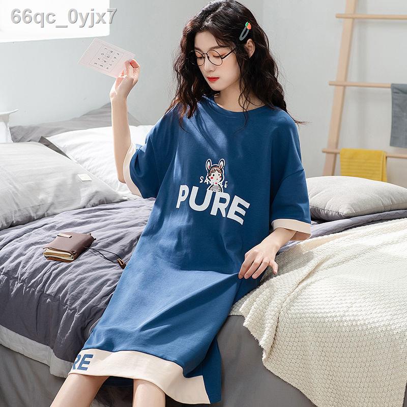 ▩Váy ngủ mới của phụ nữ mùa hè bộ đồ cotton ngắn tay rộng rãi cộng với kích thước có thể mặc quần áo ở n