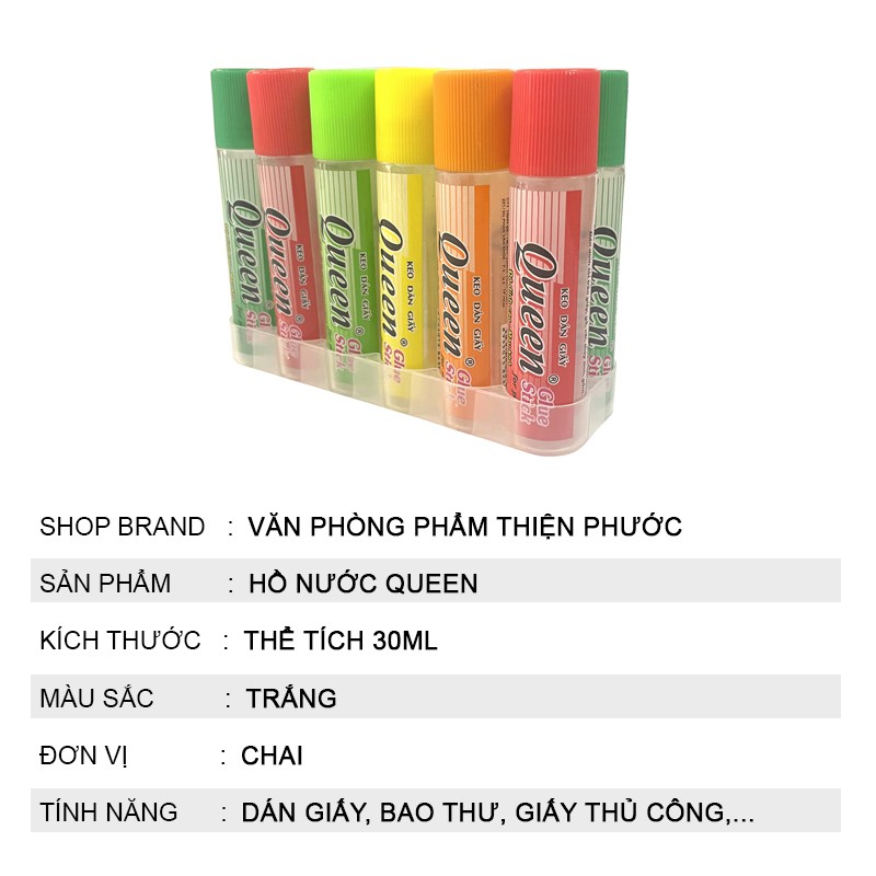 Hồ nước dán giấy Queen 30ml - hồ dán dính nhanh khô THIỆN PHƯỚC