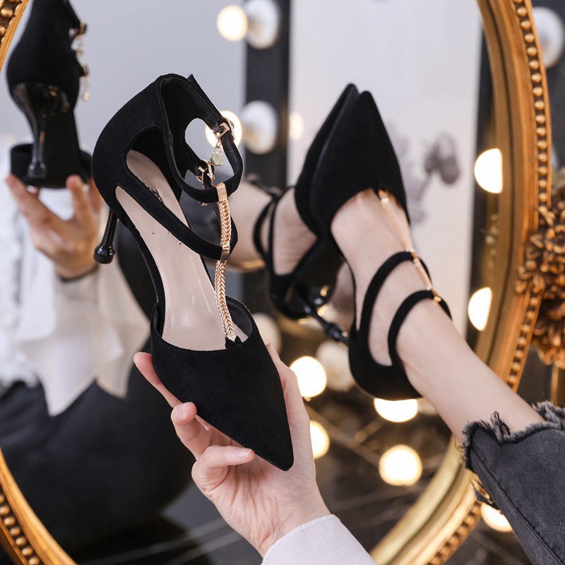 thiết kế giày cao gót nữ dây nịt khóa thắt lưng 2021 mùa thu mới hoang dã sexy đôi đơn Baotou phong cách cổ tích