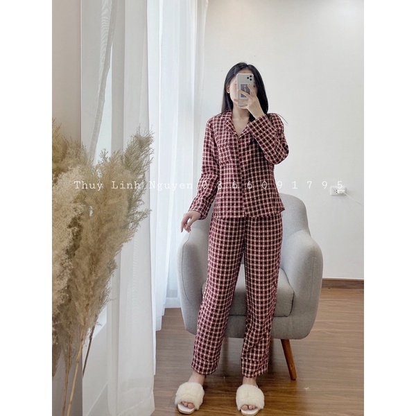 [Ảnh Thật] Bộ ngủ kẻ đũi pha nhung_Chất mềm_Không nhăn | BigBuy360 - bigbuy360.vn