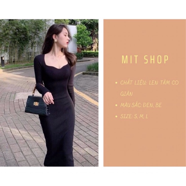 Đầm body cổ vuông dài tay váy body dáng dài | BigBuy360 - bigbuy360.vn